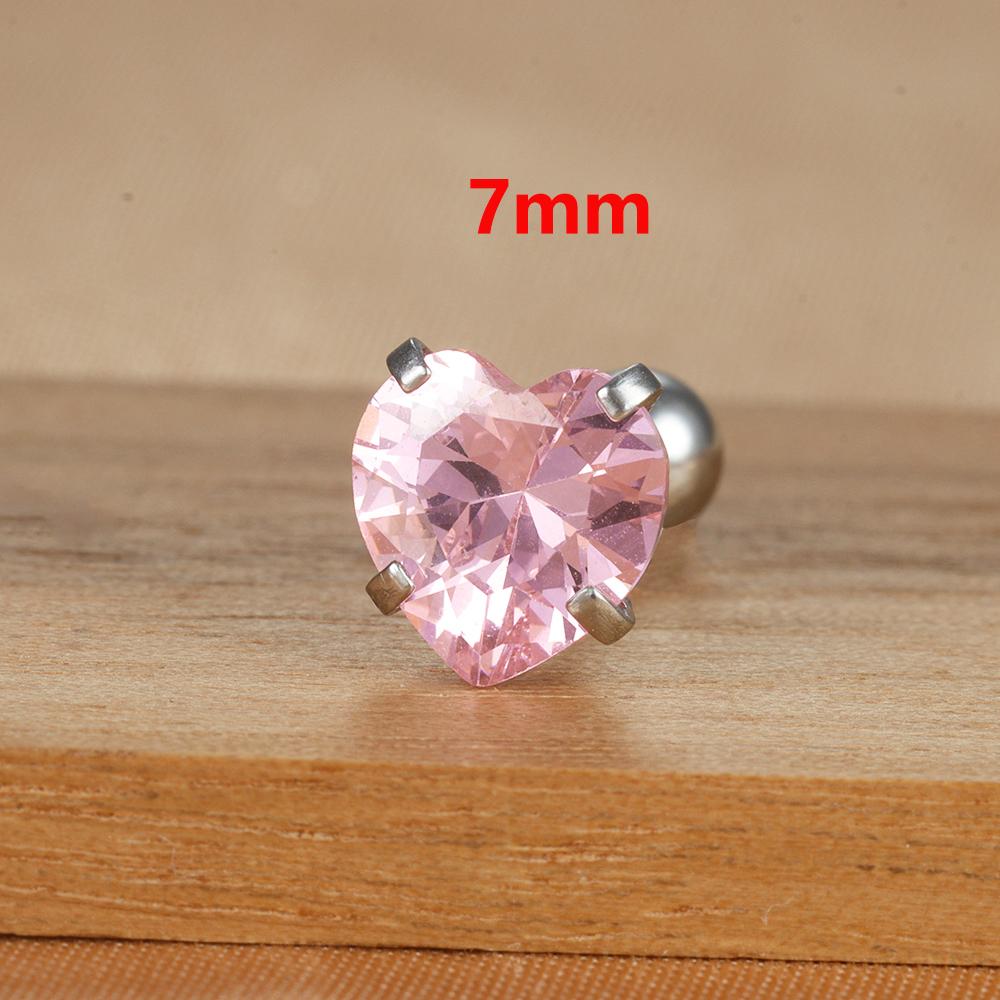 1 Adet Sade Pembe Zirkon Kalp Küçük Küpe Moda Minik Paslanmaz Çelik Charm Helix Kıkırdak Piercing Takı