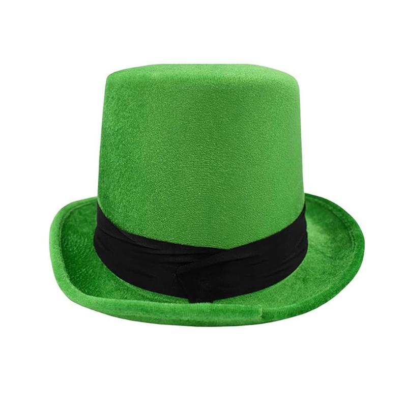 StPatrick Day Green Hat with Gold Buckle Roll Brims Tall Hat Irish National Day Celebration Party Hat Festival Accessory