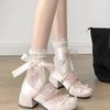 Mode Lolita Damenschuhe Kreuzriemen Rosa Schuhe mit runder Spitze Damen Süße Schmetterlingsknoten Mittelhohe Absätze Mary Janes Schuhe Damen Modeschuh