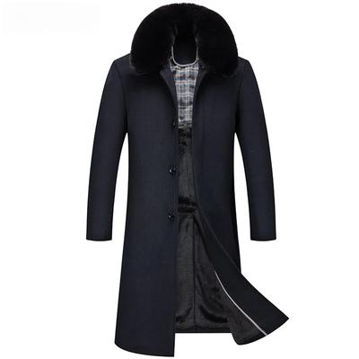 Winter New Long Coat Light Business Causal Coats for Men Fleece Thick Warm Wool Blends Coat Fashion Solid Fur Collar Overcoat