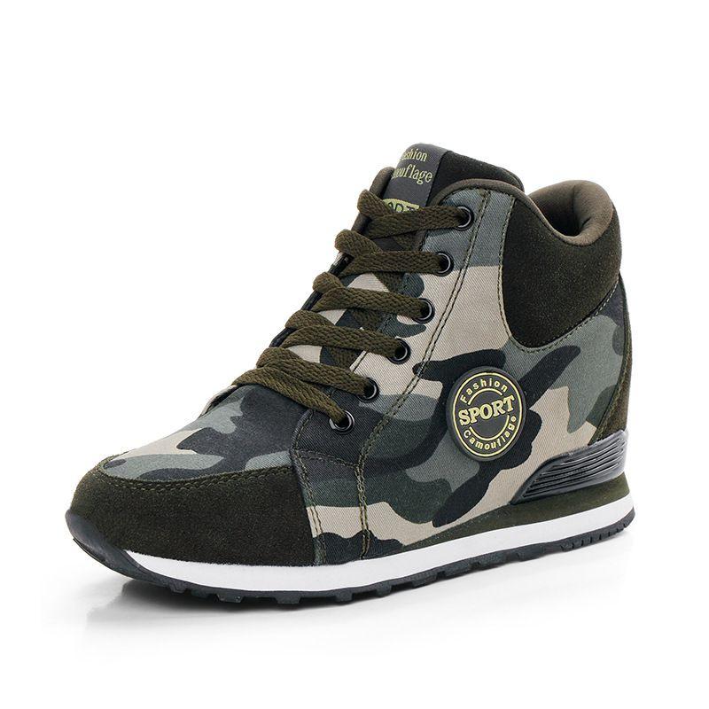 Classic Camouflage High-top Sport Shoes For Women With Height Boosting 6.5cm Sole