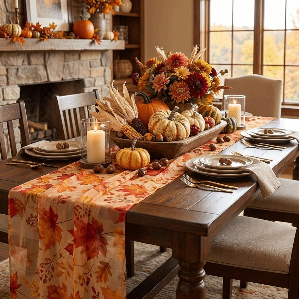 Tulle Fall Table Decor Sheer Table Flag Chair Decoration Thanksgiving Tablecloth Home Party