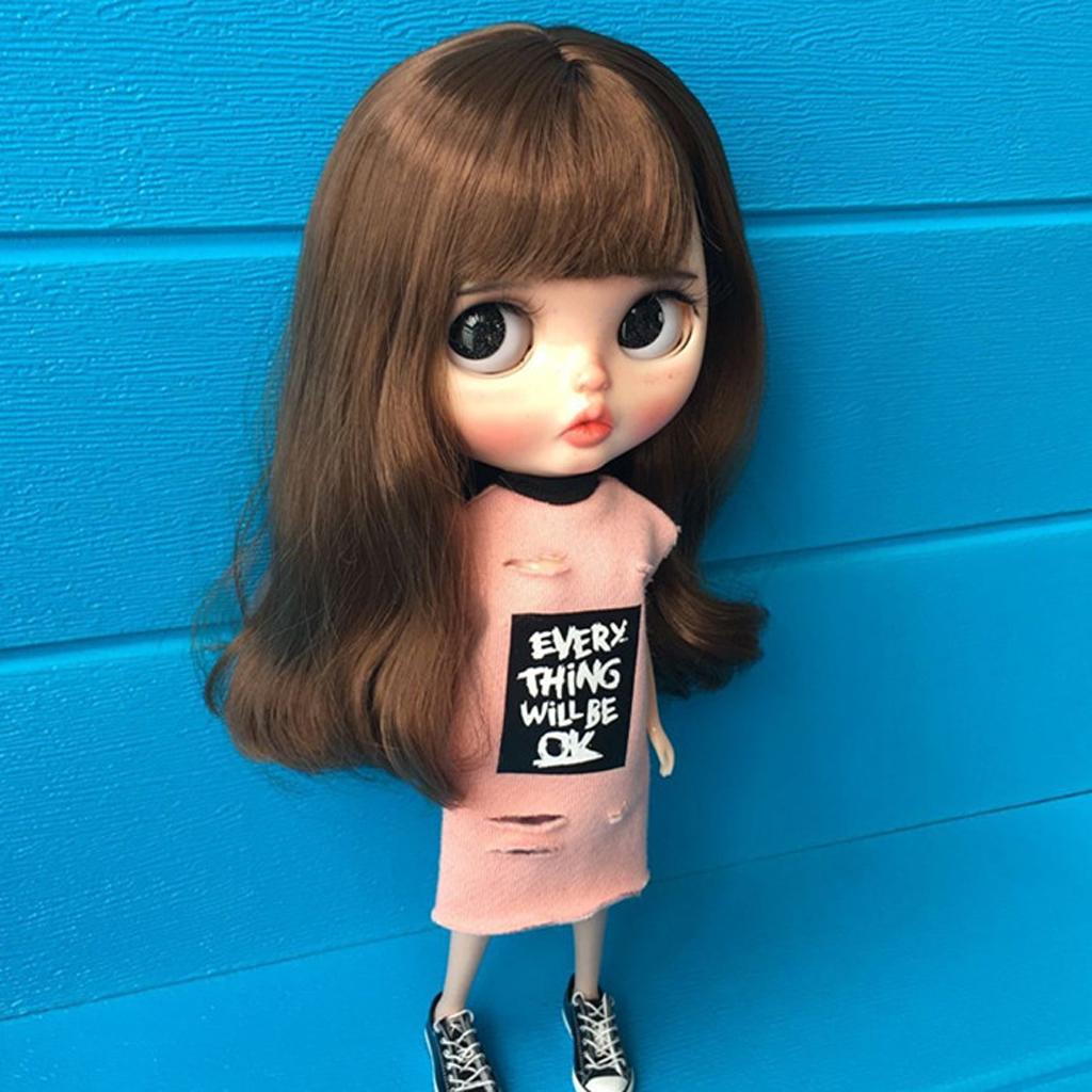 Lovely Embroidery T-shirt Short Sleeve for 1//6 BJD Blythe Doll Toys Clothes Black