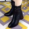 [Chunky Heel Winter Boots] Chunky Heel Pointed Toe Women's Short Boots | Autumn/Winter New Mid-Calf Lace-Up Thickened Winter Boots with Fleece Lining