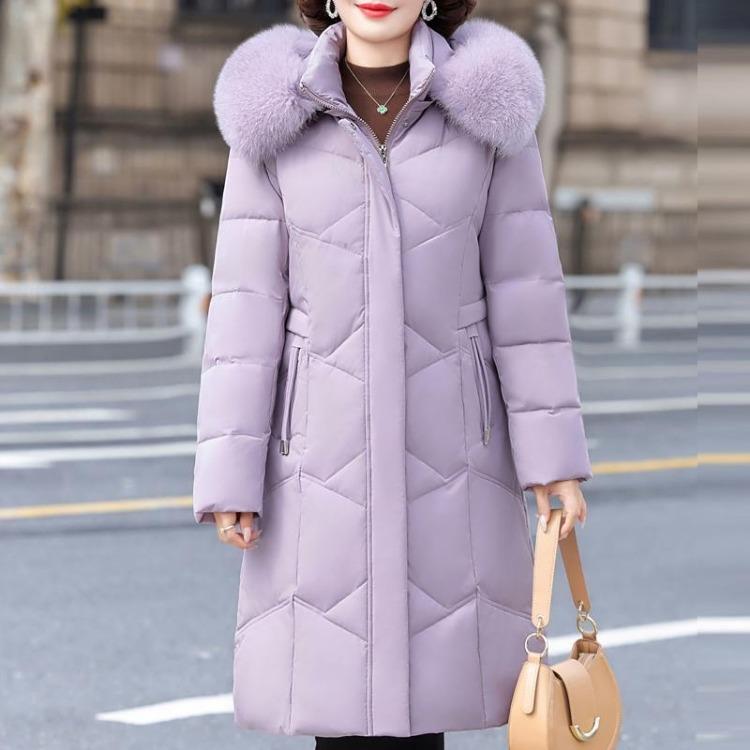 

Elegant Vintage Women Down Coat Puffer Jacket Real Fur Collar Thick Warm Winter Plus Size Outerwear Middle Age Long Prakas XL светло-фиолетовый