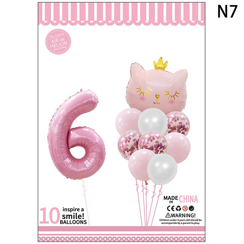 Cute Crown Cat Digital Balloon Set Girl'S Birthday Party Wedding Sweet Decoration Balloon Set Baby Party Supplies