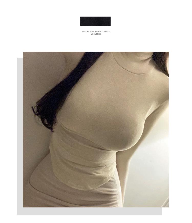 Korean Sexy Bust-Enhancing High Neck Slimming Long Sleeve T-shirt for Women