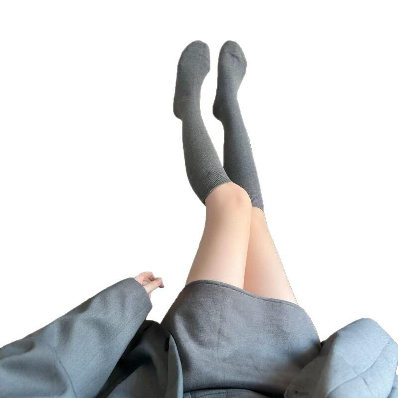 New Autumn And Winter Warm Velvet Calf Socks Women'S Micro-Pressure Non-Slip Medium Tube Stacking Socks Basic Solid Color Boneless Cotton Socks
