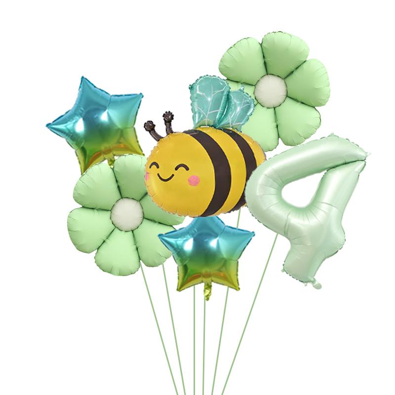 6Pcs Bee Daisy 40Inch Number Foil Balloon Set 1-9 Years Old Birthday Anniversary Graduation Baby Shower Party Decoration