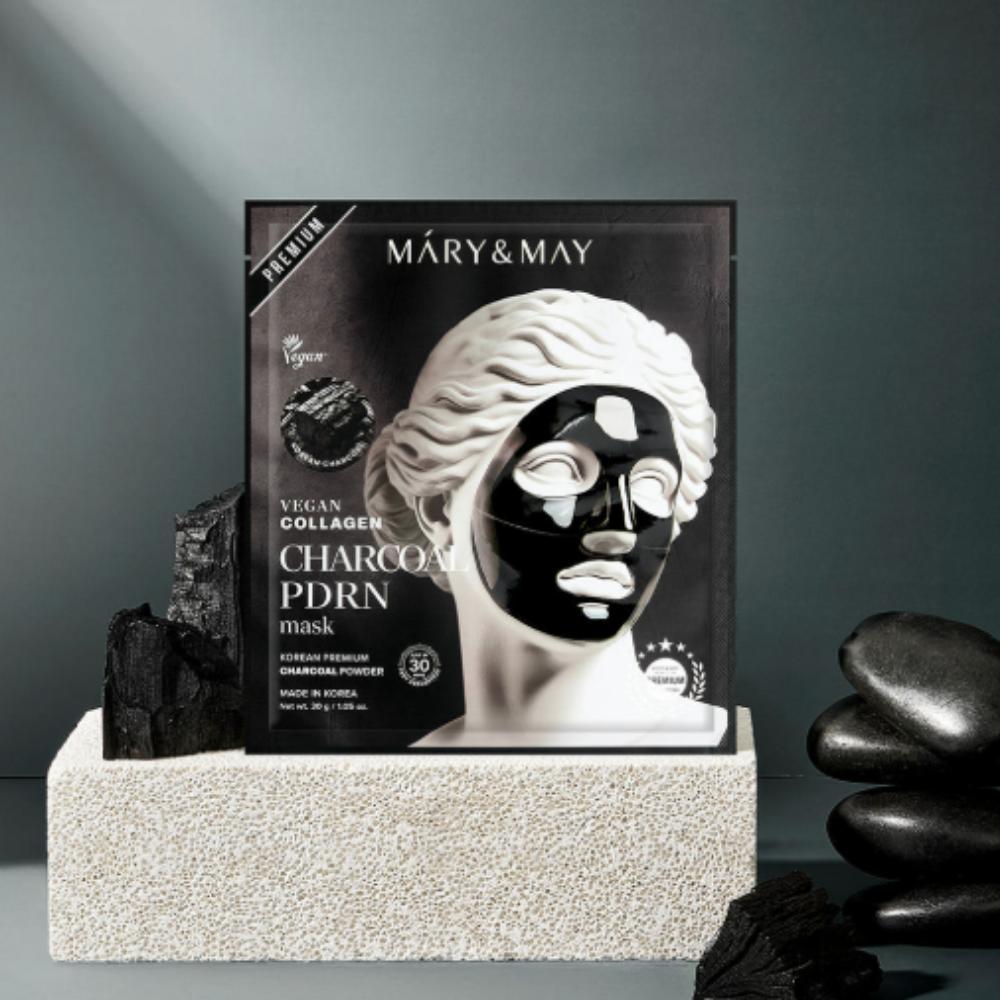 Mary&May Vegan Collagen Charcoal PDRN Gel Mask 4pcs - Pore Purifying & Skin Regenerating Essence Mask
