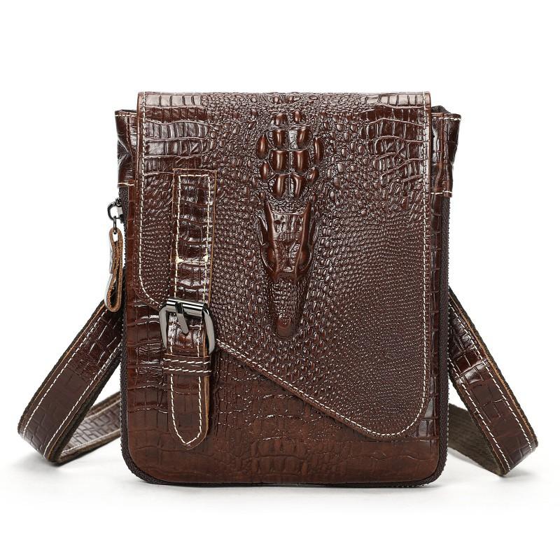 Casual Men's Genuine Leather Foreign Trade Bag Crocodile Pattern Small Shoulder Multifunctional Belt Wearing Mobile Waist