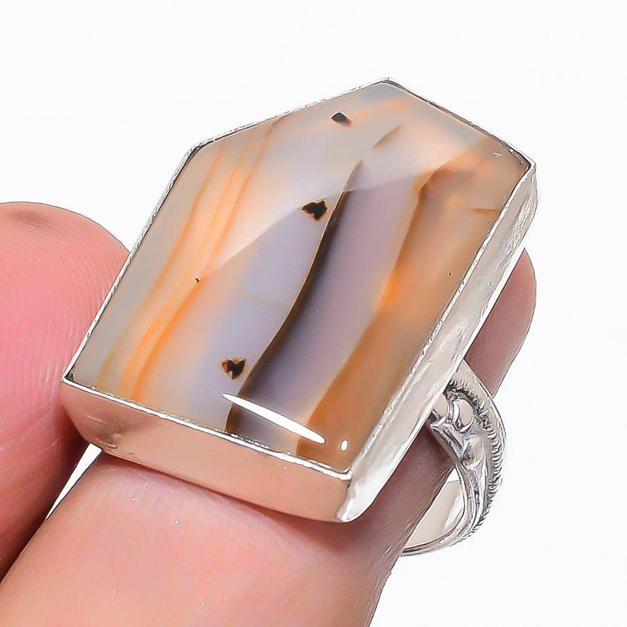 Natural Montana Agate Gemstone 925 Sterling Silver Jewelry Ring Size 8 H2F84