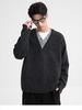 Men's Retro V-Neck Knit Sweater – Two-Piece Look, Casual Loose Fit, Long Sleeve Pullover for Autumn/Winter.