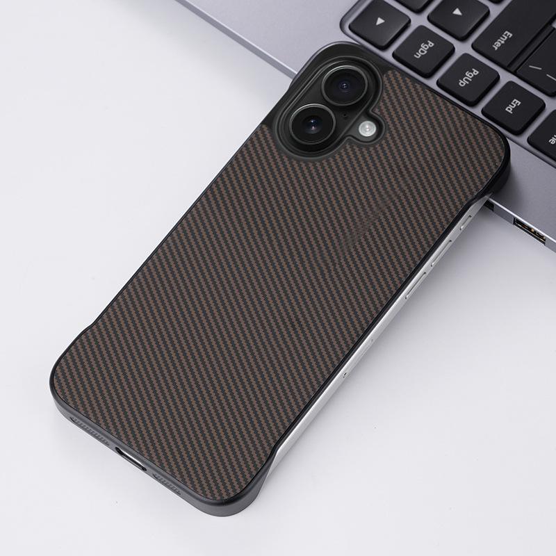 

Applicable To IPhone16 Frameless Charcoal Fiber Pattern Mobile Phone Case Simple 14 Apple 15 Promax Bracket PC Hard iPhone 12Promax