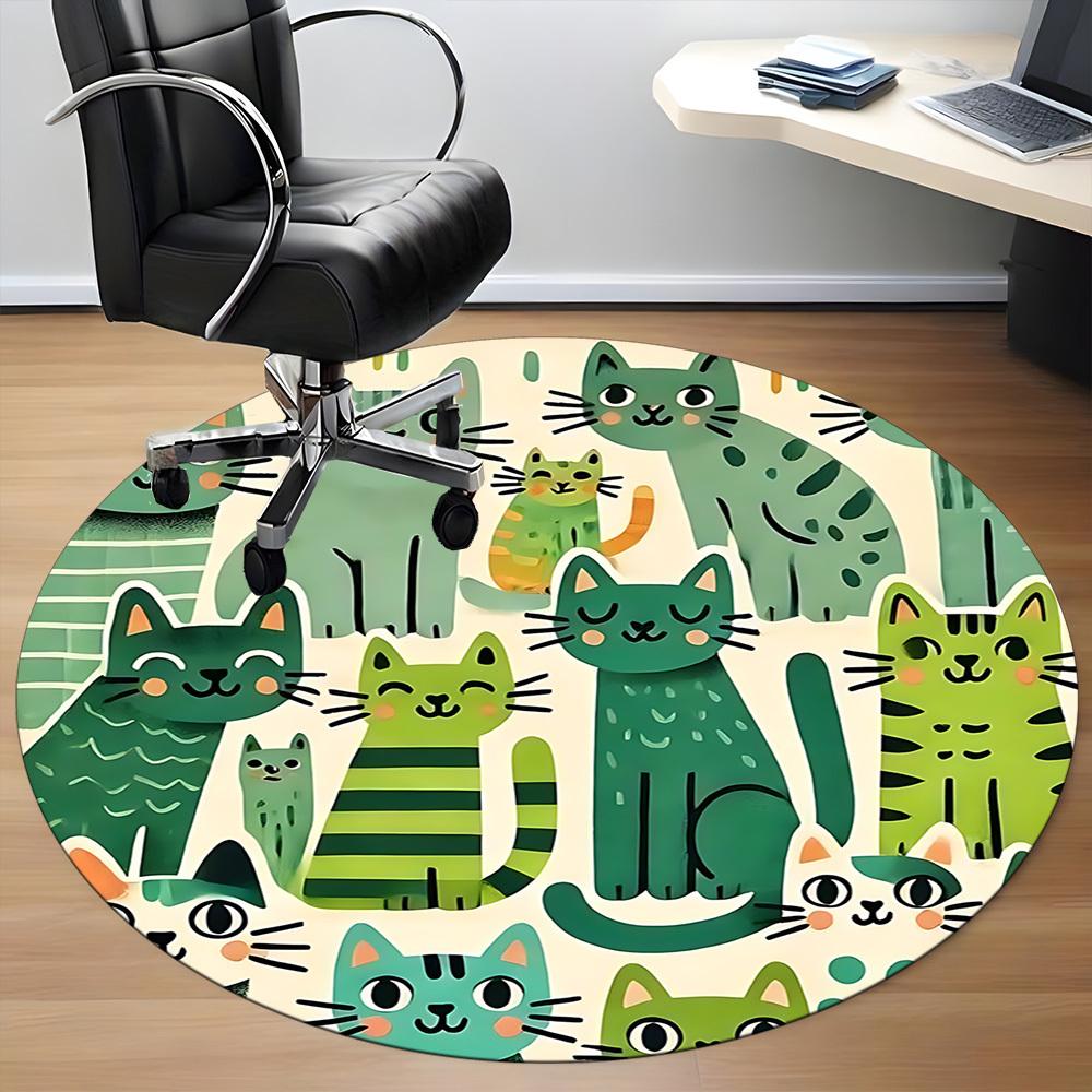 1pc Cat Family Office Round Area Rug, Indoor Mat Suitable ForOffice, Under Office Chairs Bedroom Living Room Home Decor, Room Deco,  N58