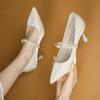 High heels women's 2025 new beige pointed Mary Jane small heels single shoes French bride shoes bridesmaid wedding shoes