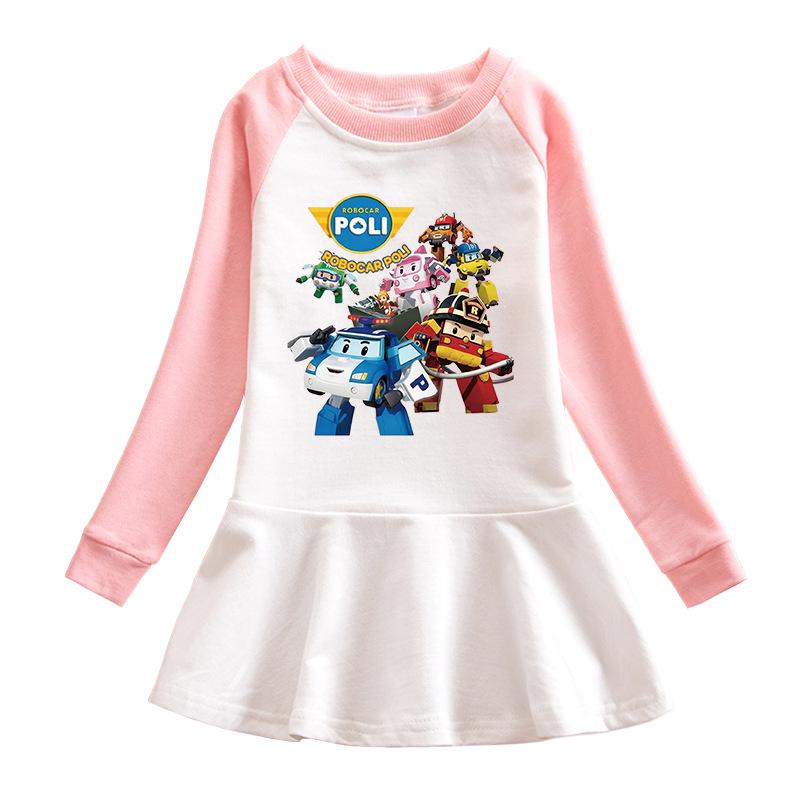 Korean Style Baby Girl Cartoon Ruffle Dress - Long Sleeve Elegant Mesh Pleated Skirt
