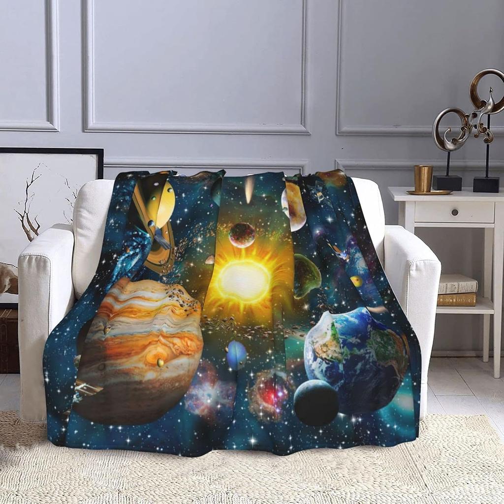 Astronaut Space Blanket, Fleece Flannel Blanket, Cozy Plush Blanket Warm Air Conditioning Blanket for Sofa, Bedroom, Office, Bed