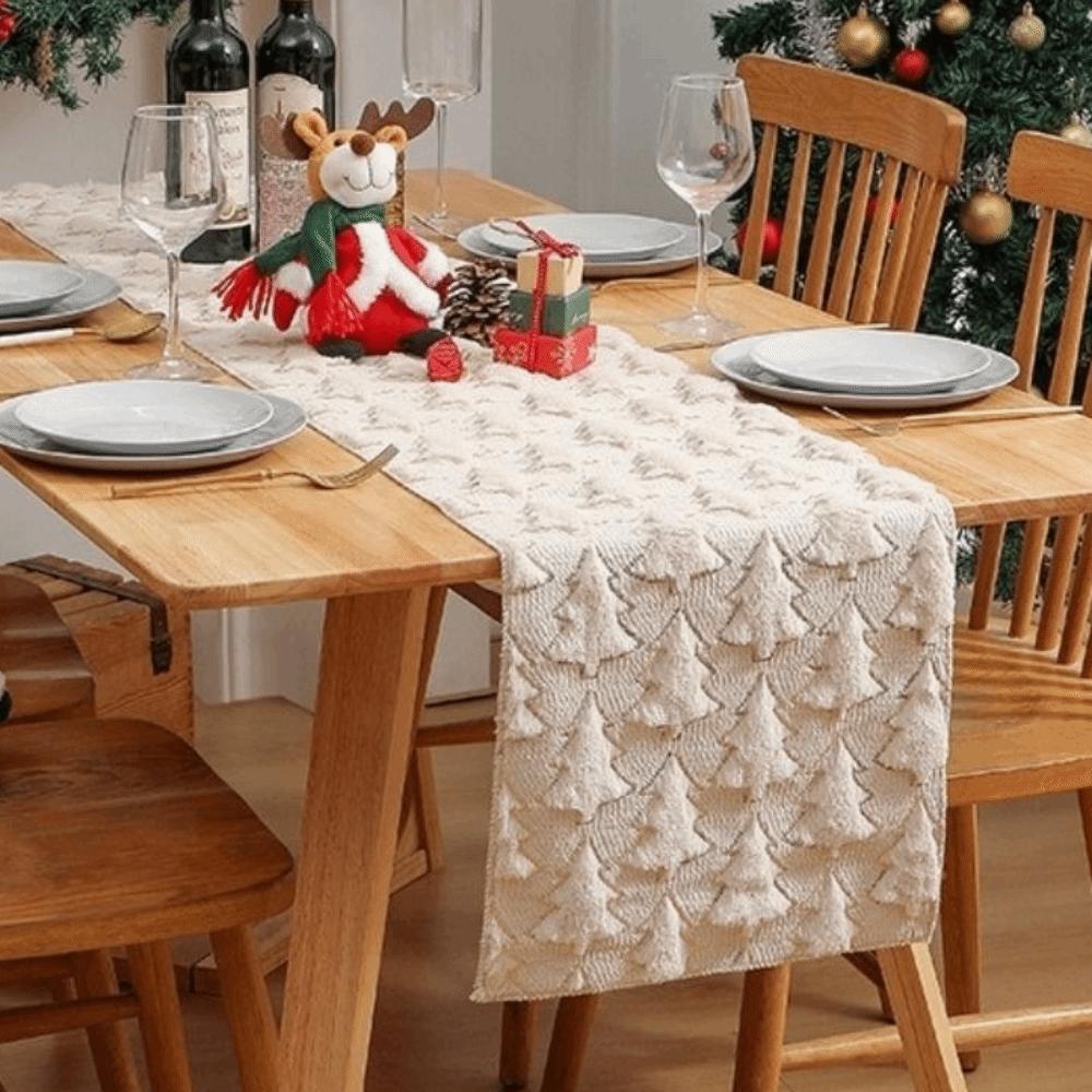 Neuer Weihnachts-Tischläufer 33*183cm Polyester Party Tischdeko 3D-Design Pailletten-Textur Esstischdeko Heimdeko