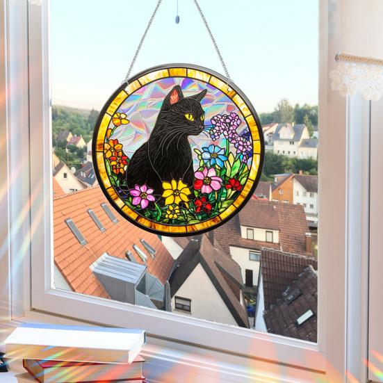 Stained Glass Window Hanging Ornament Colorful Acrylic Suncatcher Panel with Chain