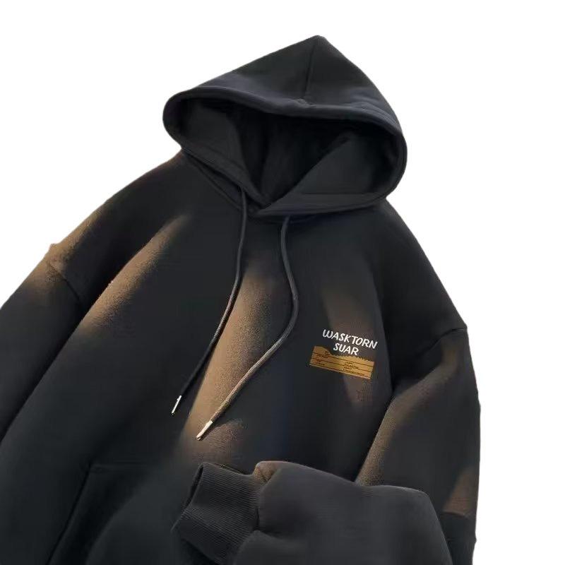 Men's Plus Size Retro Fleece Hooded Sweatshirt: Autumn/Winter Oversized Loose Fit Jacket