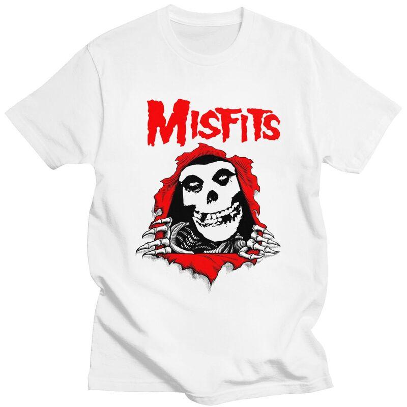 Custom Horror Punk Rock Misfits Skull T Shirts for Men Pure Cotton Tees Tshirt Short Sleeve Tshirt