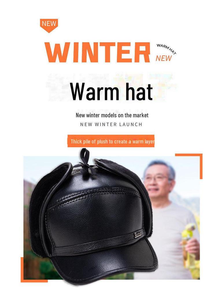 Men's Winter Velvet Hat with Ear Protection - Warm, Thick Leather Duckbill Cap