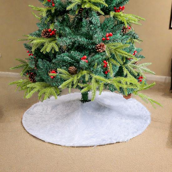 Christmas Tree Skirt 36/48/60 Inches White Christmas Tree Skirt Soft Fluffy Faux Fur Tree Skirt for Merry Christmas Party Supplies
