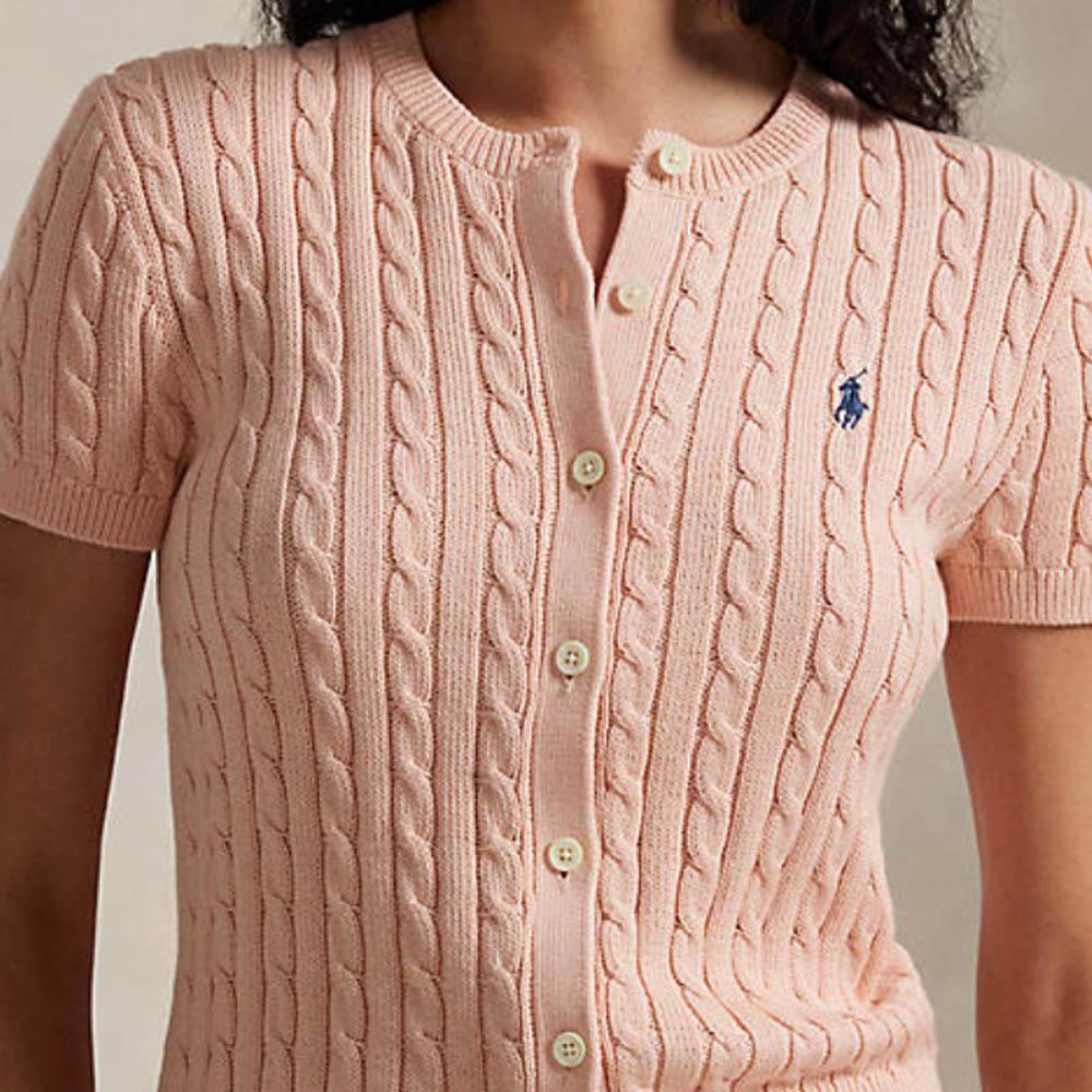 Polo Ralph Lauren Logo Embroidered Single-Breasted Short Sleeve Fitted Knit Top Women Tops Light-Pink WMPOSWENDW20391830