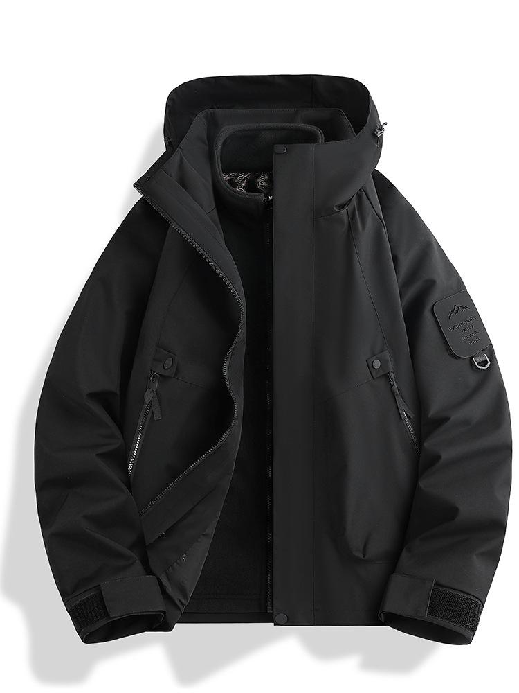 Skijacke Set: Schwarz-Gold-Fleece Warme Innenlage mit 75D Doppelwarp-Schuss, Drei-in-Eins-Design für Paare