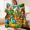 Cute Dinosaurs Jungle Print Flannel Blanket, Trendy Comfortable Nap Throw for Study Birthday Gift