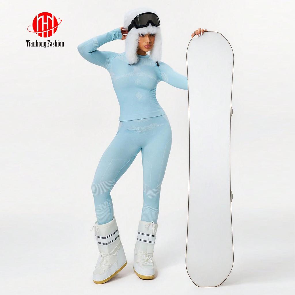 Ciepły zestaw bielizny bazowej narciarskiej i do jogi: Długi rękaw odprowadzający wilgoć