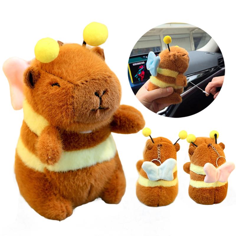 Cute Bee Capybara Plush Keychain Butterfly Wings Capibara Wind Up Toy Cartoon Funny Animal Backpack Pendant Woman Girls Gift