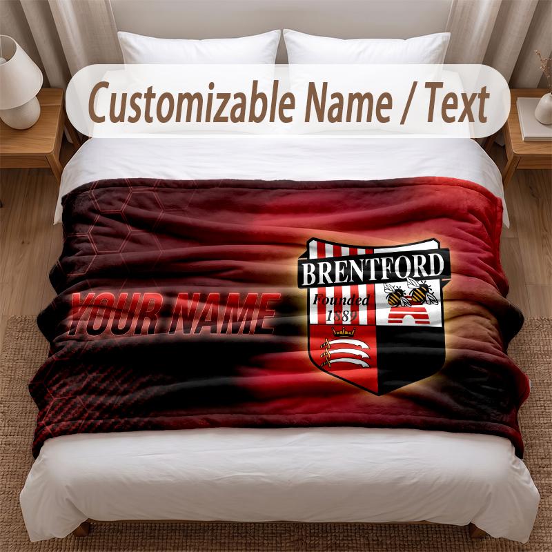 Brentford Football Printed Flannel Blanket Custom Name Text Soft Warm Throw For Bedroom Holiday Gift
