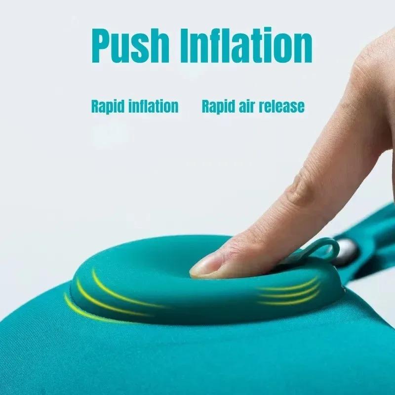 1pc U-shaped Inflatable Travel Pillow Portable Push-type Support Cushion Travel Outdoor Folding  Neck Pillow Throw Pillow
