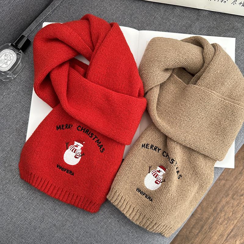 Women's Red Knitted Wool Embroidered Scarf - 2023 Winter Warmth