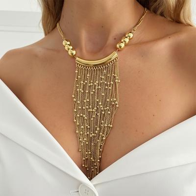 Salircon Neue Übertriebene CCB Perlen Quaste Anhänger Halskette für Frauen Vintage Metall Geometrisch Schlüsselbein Kette Party Luxus Schmuck