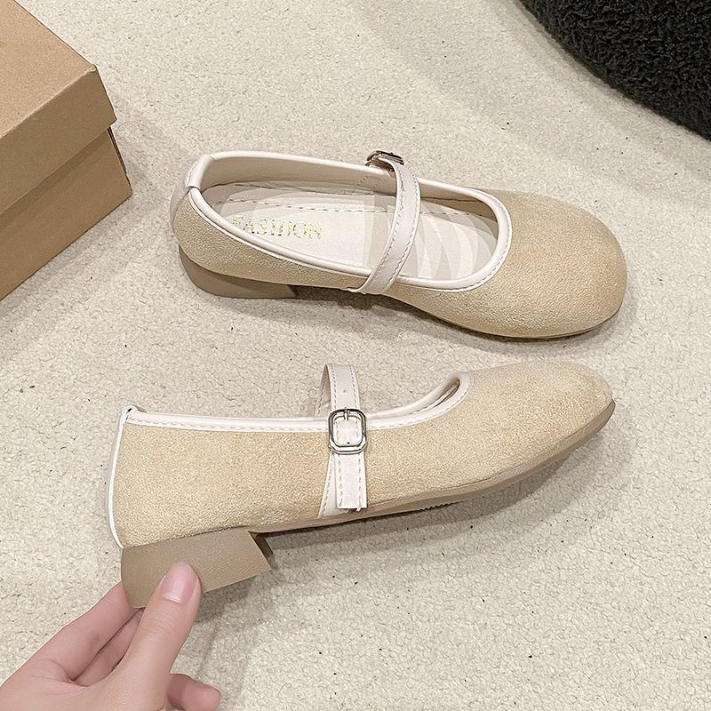 Shallow mouth one-word strap with skirt single shoes French flat Mary Jane shoes women's 2025 summer and autumn new versatile suede