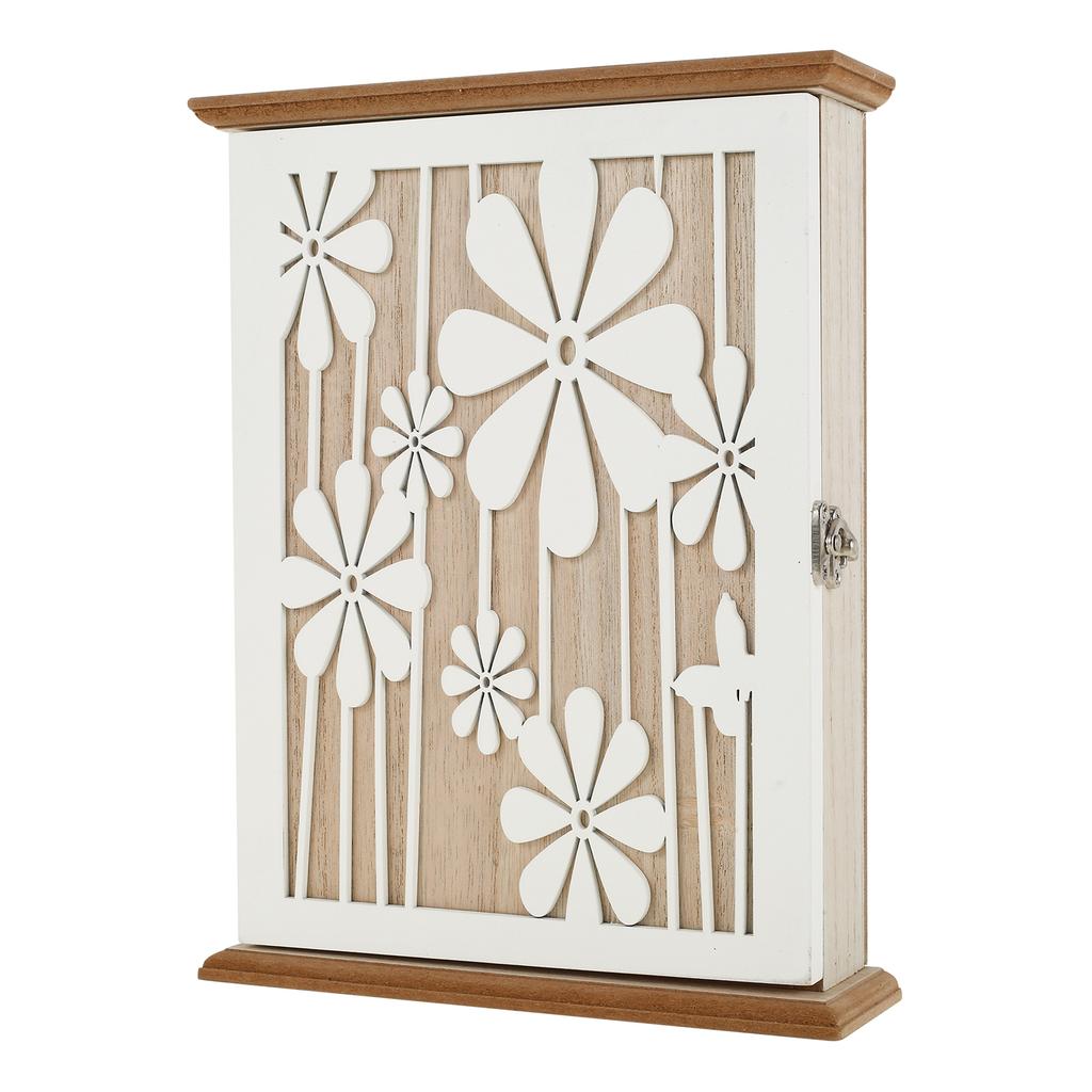 Wood Key Box Decorative Key Holder Wall Mounted Key Holder Box Organizer with 6 Hooks Key Cabinet for Home Entrance Living Room