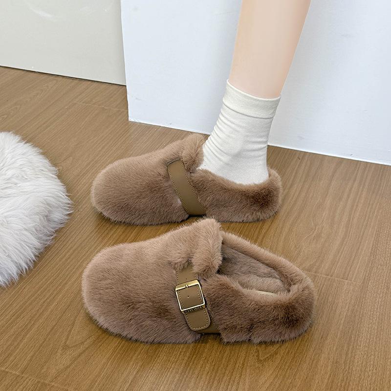 Mao Mao Slippers Women's Outer Wear 2025 New Autumn and Winter One-pedal High-end Mink Plush Cotton Slippers