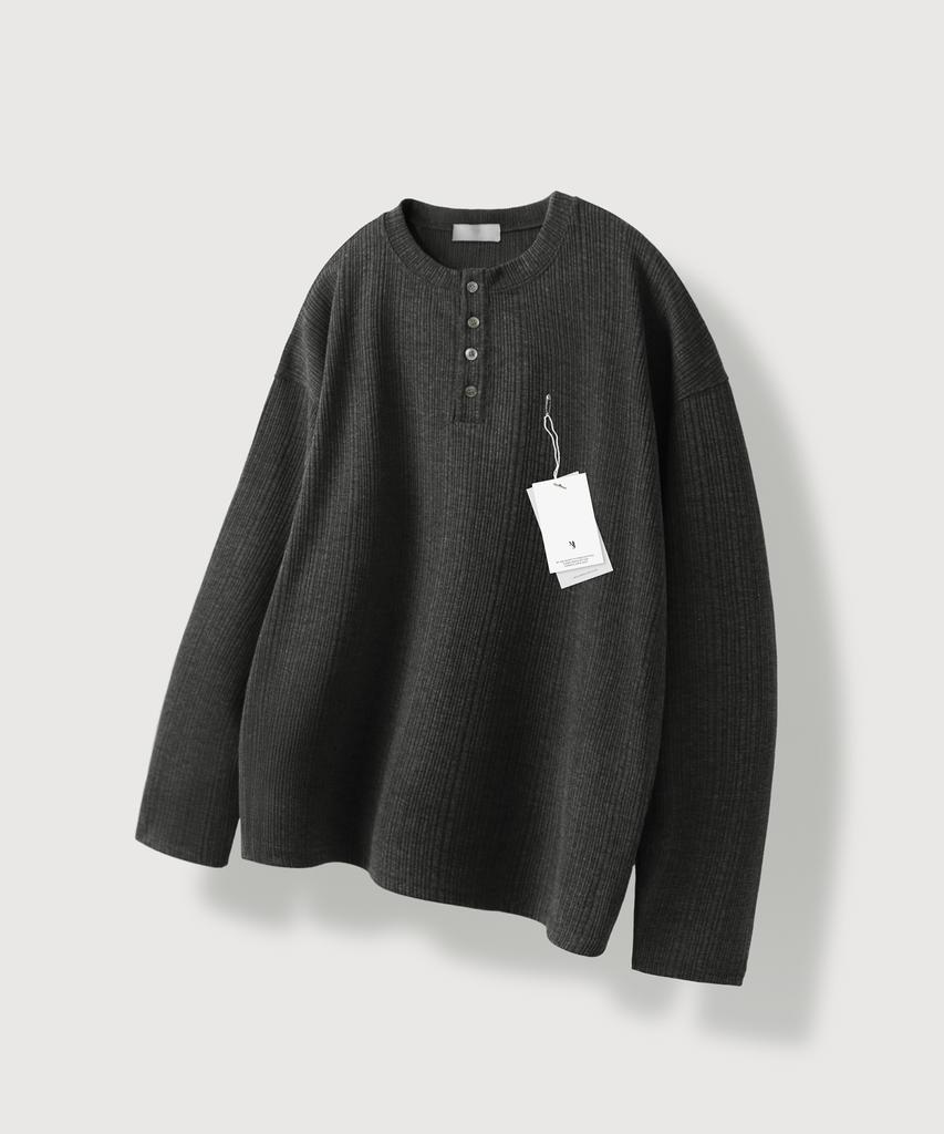 MOOD INSIDE Sov Kavaring Henley Neck Long Sleeve_Charcoal