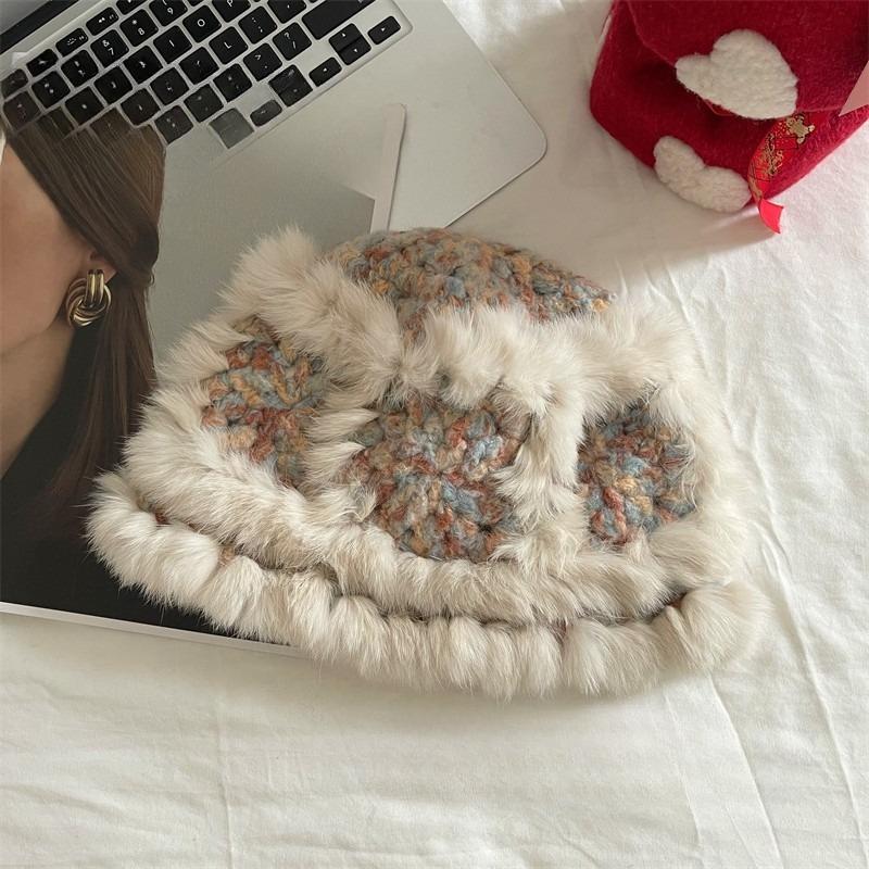 Soft Waxy Rabbit Fur Warm Hand Knitted Hat for Women New Autumn and Winter Ski Sweet Lion Awakening Wool Hat
