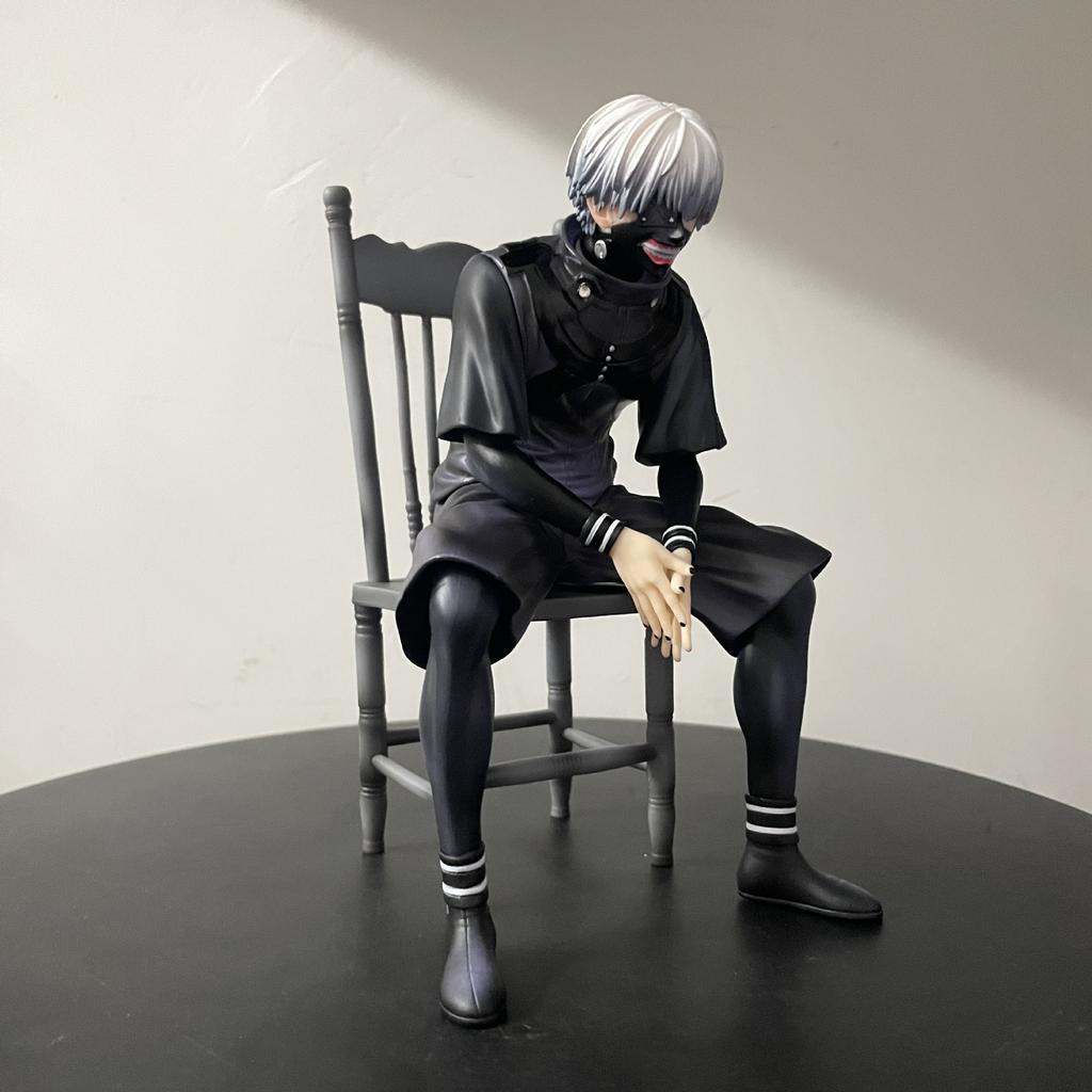 18cm Kaneki Ken Figurine Ghoul Anime Figure Sitting Posture 2 Heads Arms PVC Statue Decor Collection Model Gift Toy