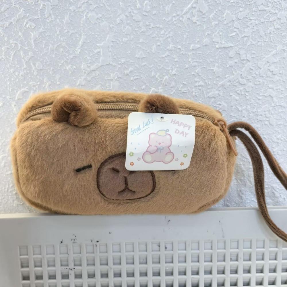 Zipper Capybara Plush Pencil Case Large Capacity Capybara Plush Pencil Pouch School