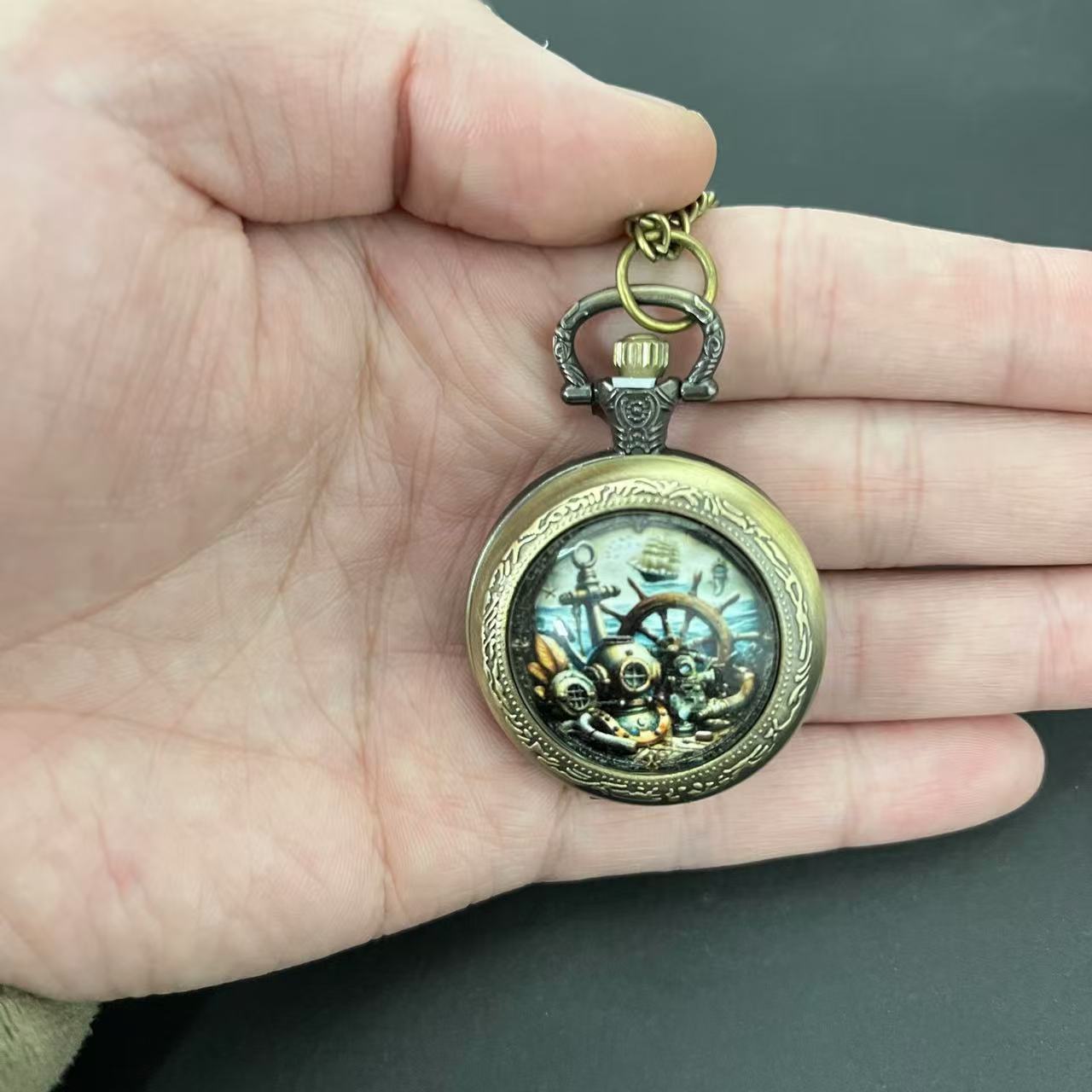 

Винтажные уникальные кварцевые карманные часы с дизайном якоря и парусника, с цепочкой-ожерельем, отличный подарок для детей, мужчин бронзовый