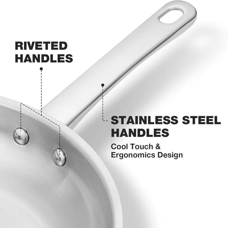 KOCH SYSTEME CS Uncoated Pan 10/12-inch Stainless Steel Frying Pan for Professional Cooking Egg Meat Frying Pan Kitchen Cookware