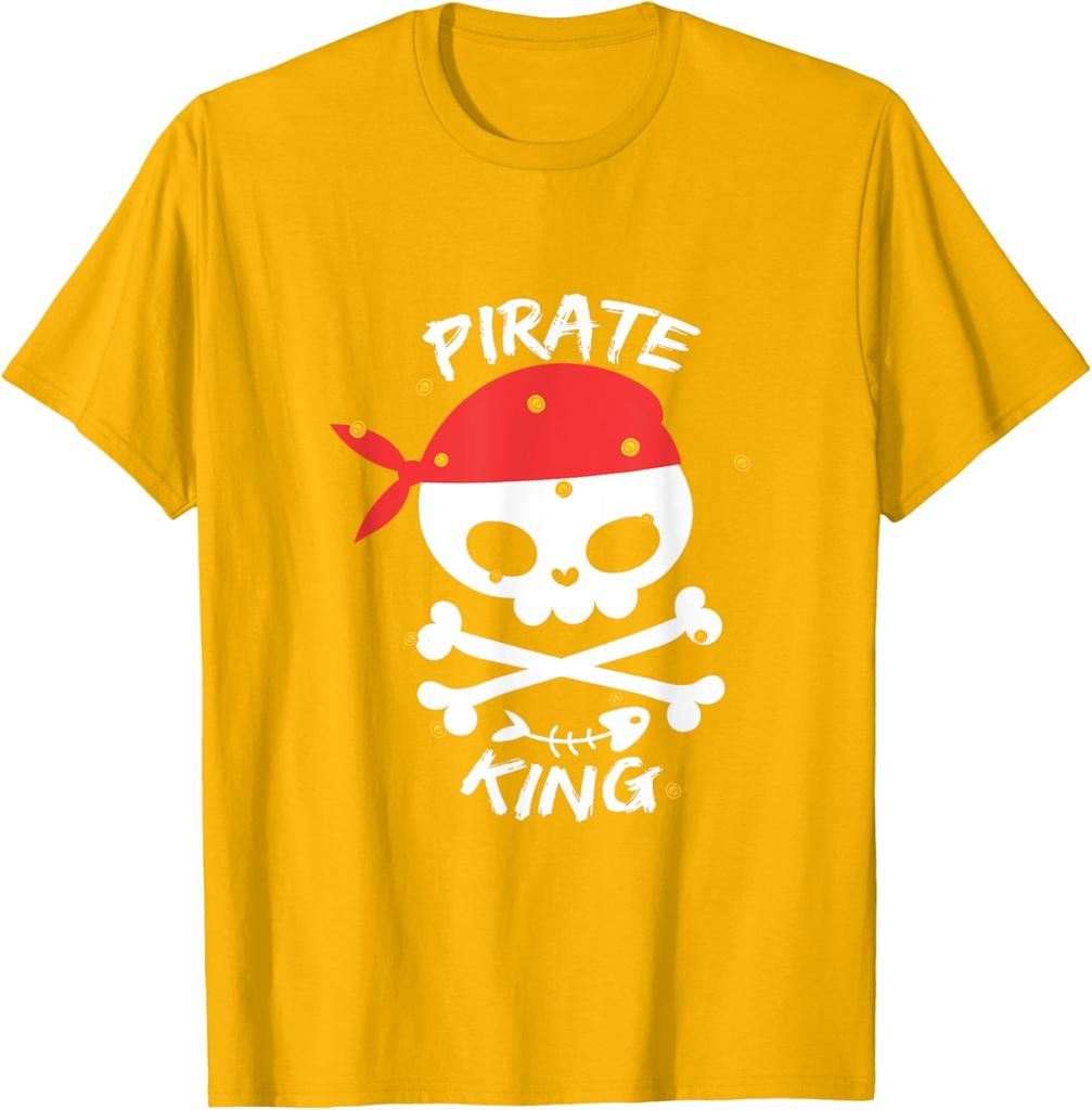 Pirate King Skull Red Bandana Graphic Tee Soft Cotton Casual Crewneck TShirt for Men