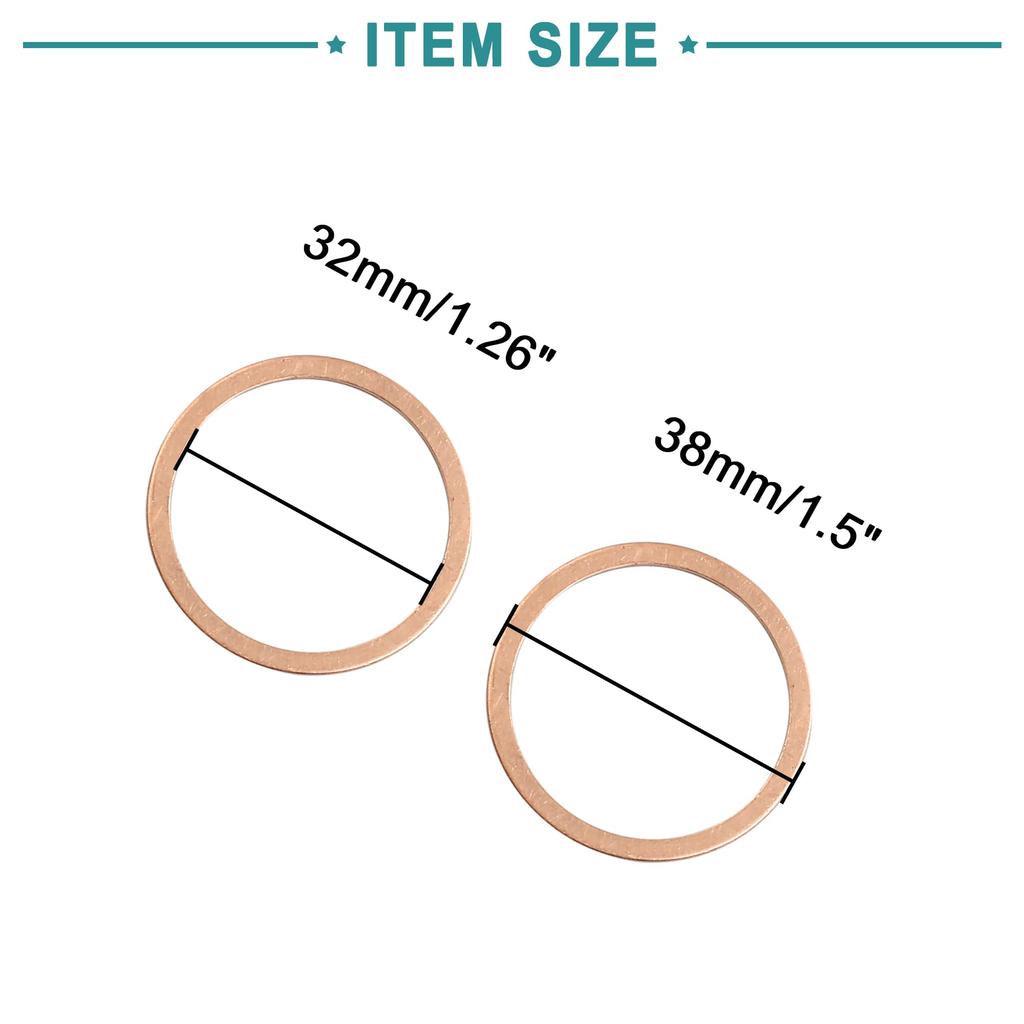 ACROPIX Copper Washer Flat Sealing Gasket Universal O Shape Ring 32mm Inner Diameter Copper Tone 10pcs
