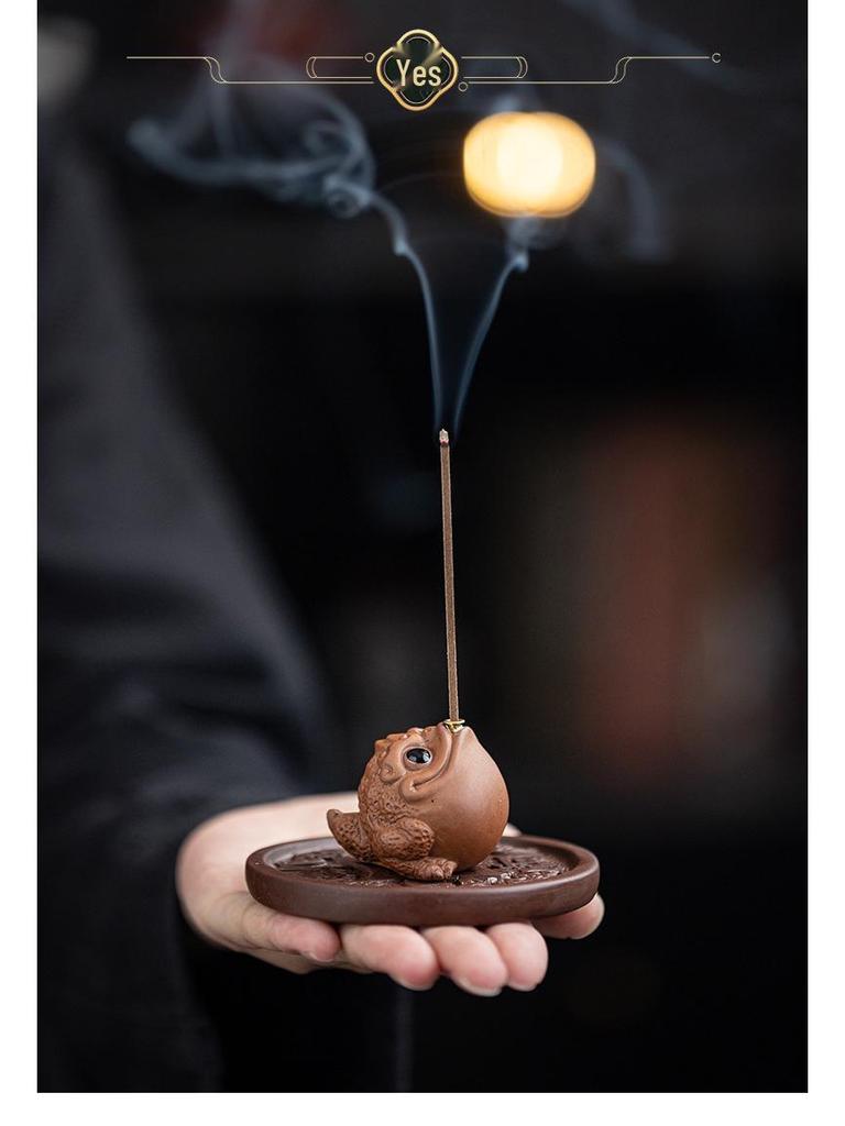 Purple Clay Golden Toad Incense Burner - Indoor Zen Tabletop Aroma Holder