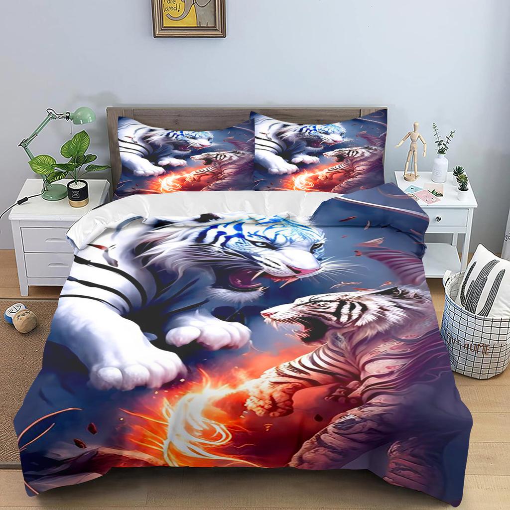 Cartoon Tiger Quilt Cover Cute Anime Full Skin Friendly  Breathable Cute Printed Bedding Warm Bedding